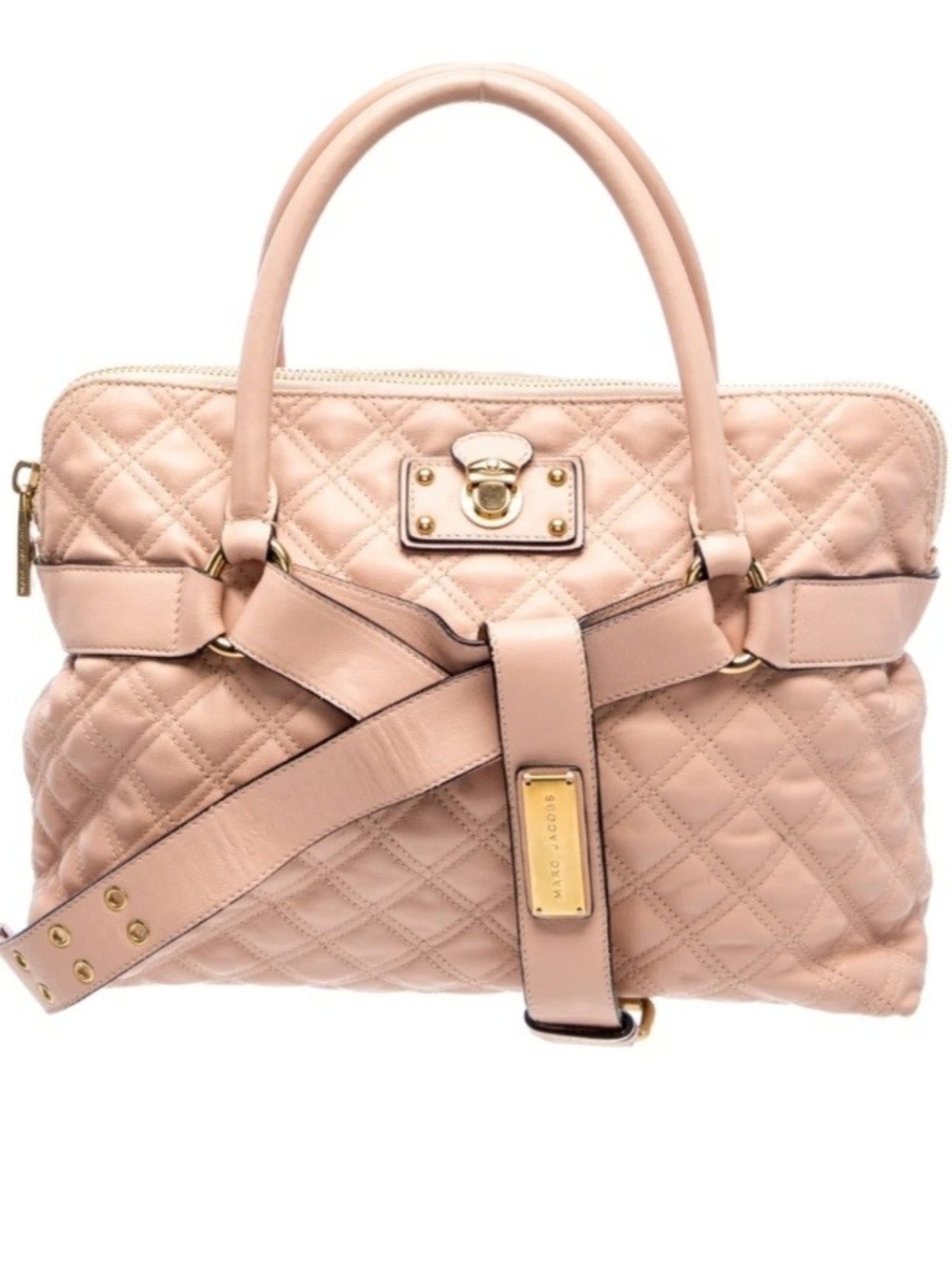 Marc Jacobs Quilted Satchel in Soft Pink with Gold Hardware